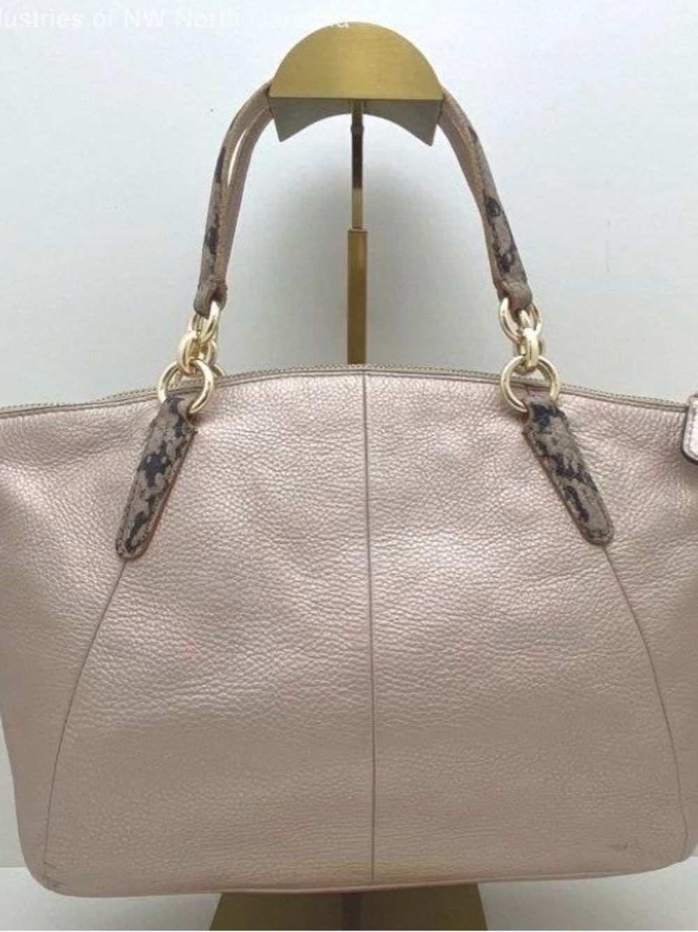 Coach Kelsey Satchel  Metallic Platinum/Gold Leather Bag with Reptile Trim - Picture 2 of 14